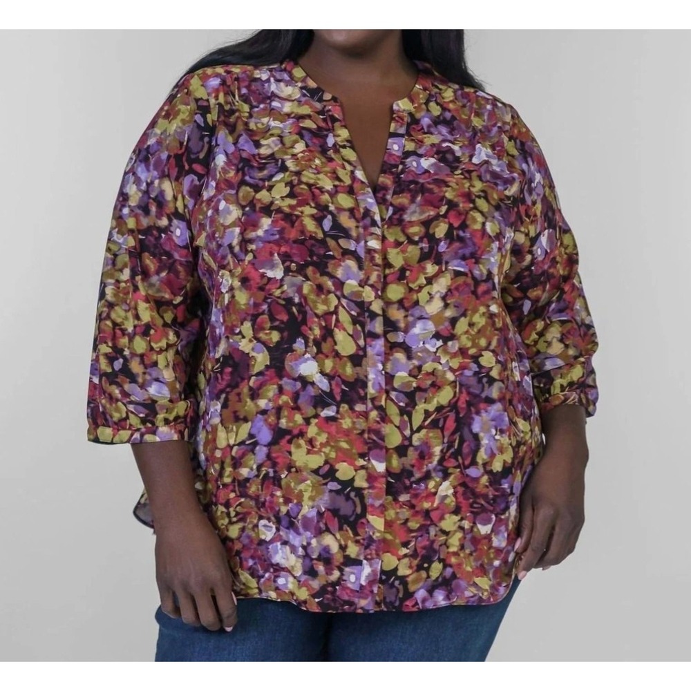 NYDJ Poet Fairy Top Artsy 3x Floral 3/4 Sleeve Cottagecore Flowy Pleated Peasant